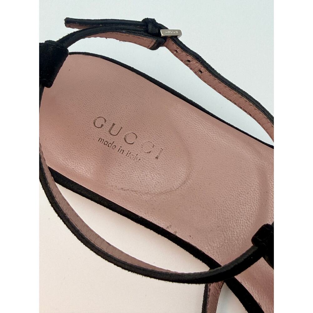 Gucci Black Suede Crystal GG Thong Sandals Size 37.5 / 7 Flat T-strap Gladiator - Picture 11 of 15